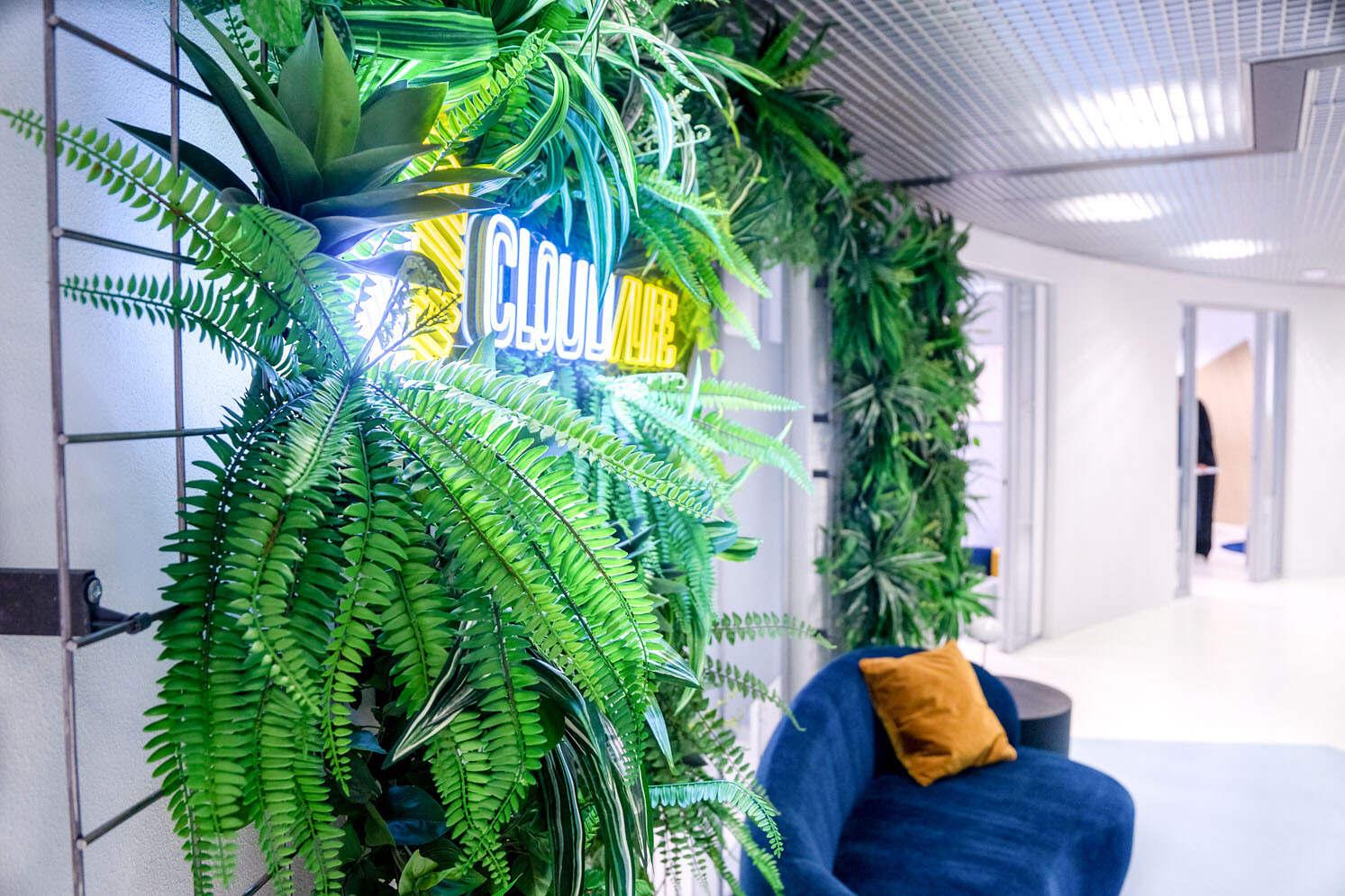 Kantoorinrichtingsadvies voor klein kantoor met groene wand in de ontvangstruimte.