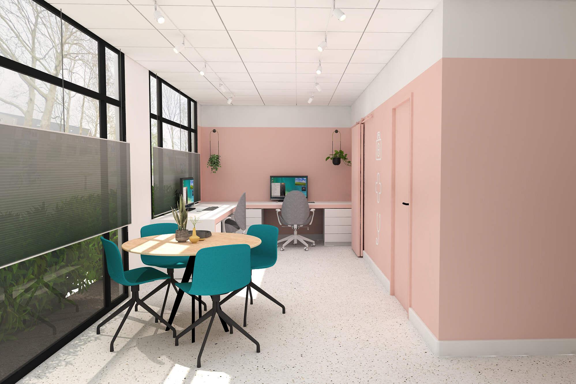 Interieuradvies praktijkruimte in scandinavische stijl met lichte vrolijke kleuren