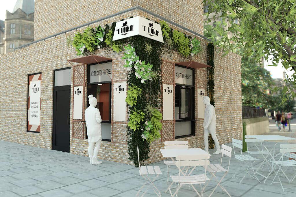 Interieuradvies koffiebar Randstad met moderne inrichting door interieurontwerper Suus Fraser.