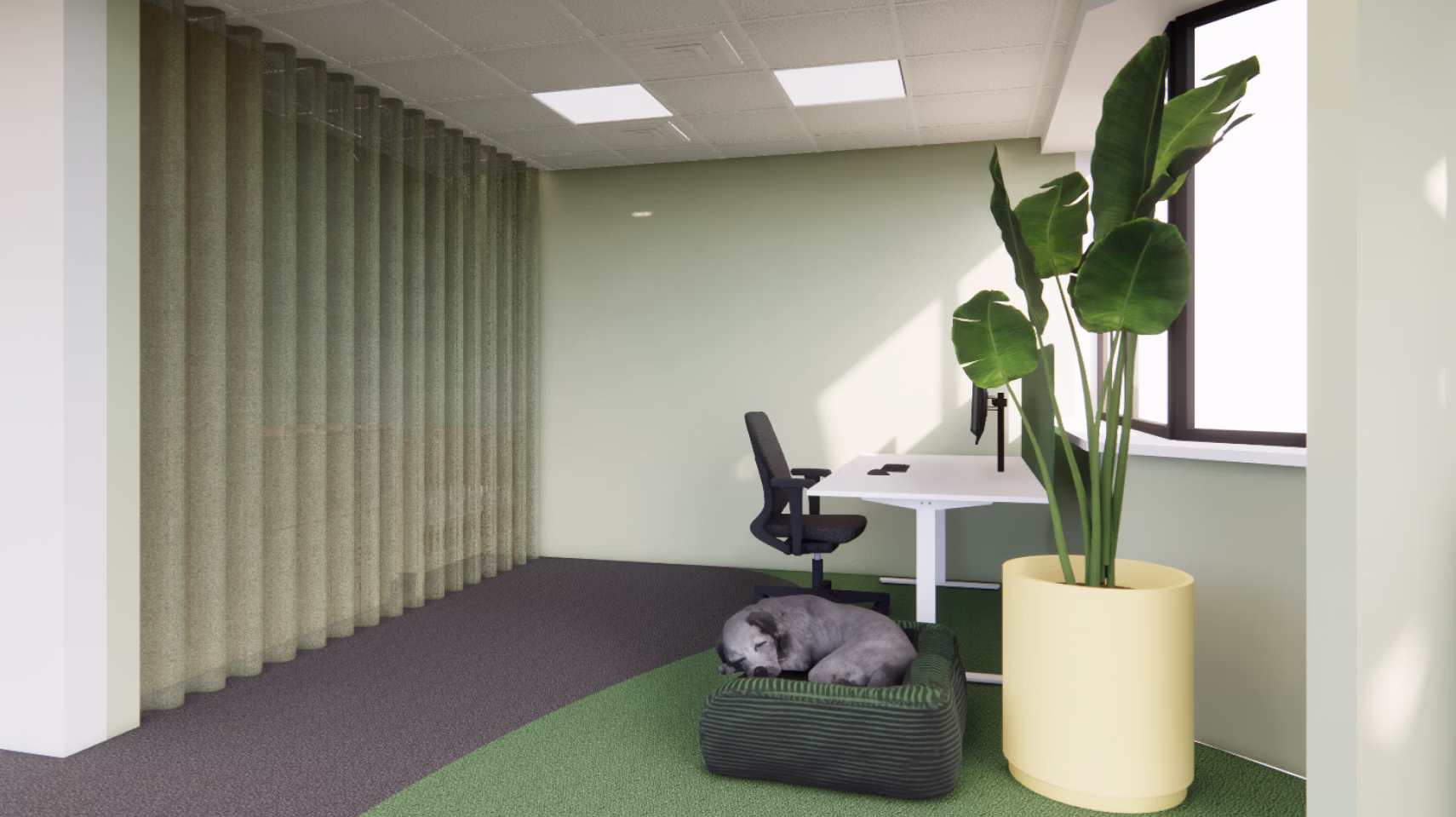 Kantoor inrichting met concentratie werkplek zakelijk interieurontwerp