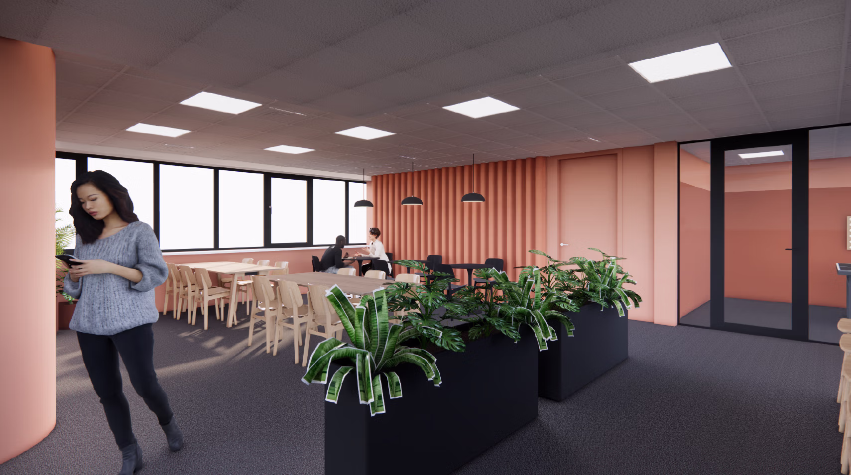 Lunchruimte in kantoor ontwerp te Rotterdam. Kantoor inrichting op maat door bedrijfsidentiteit