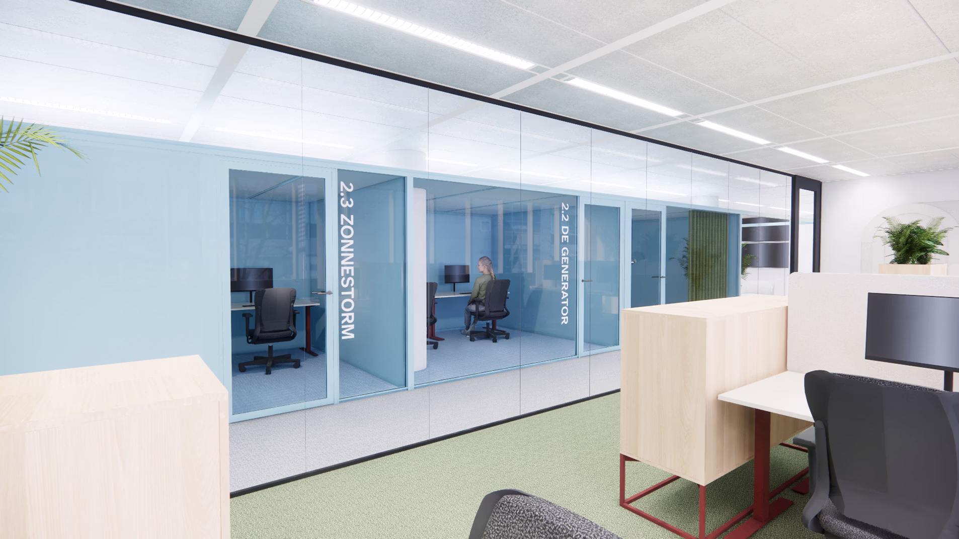 Kantoor inrichting met concentratie werkplek zakelijk interieurontwerp